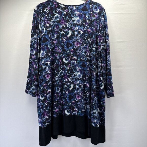 J Jill Wearever Top L Purple Blue Floral Tunic Long Sleeve Stretch Pullover Boho - Picture 2 of 7